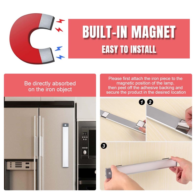 LEPOTEC LED Motion Sensor Light,Under Counter Lighting, Wireless USB Rechargeable Kitchen Night Lights,Battery Powered Operated Light,54-LED Light for Wardrobe,Closets,Cabinet,Cupboard, 2 Count (Pack of 1) - Image 4